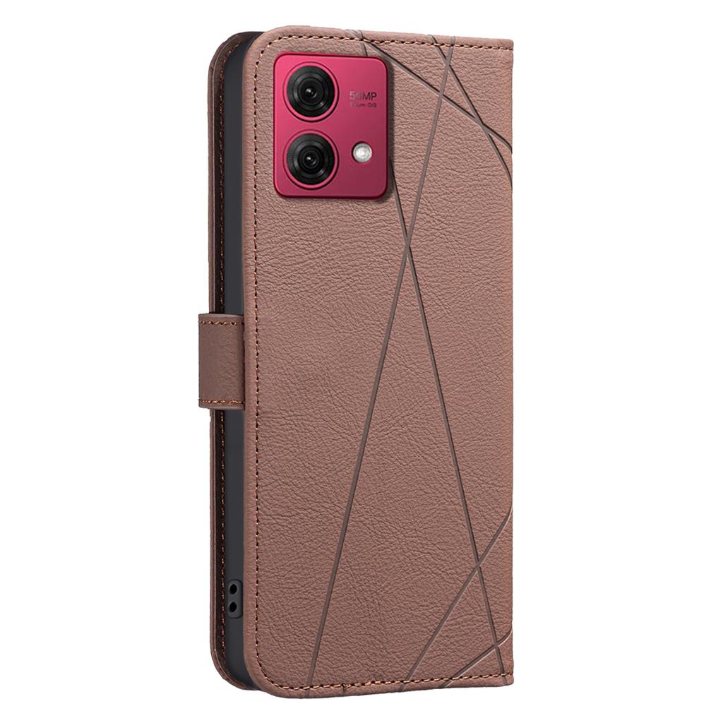 For Motorola Moto G84 5G Case BINFEN COLOR BF35 Geometry Imprinted Leather Phone Cover RFID Blocking Wallet Stand