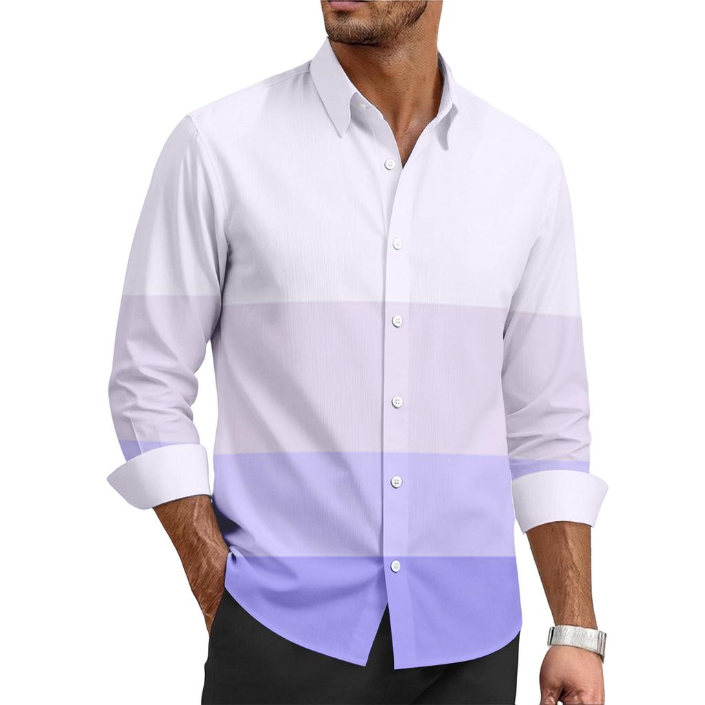 Men's Casual Stylish Striped Printed Shirt - Men's Lapel Buttoned Long-sleeved Shirt