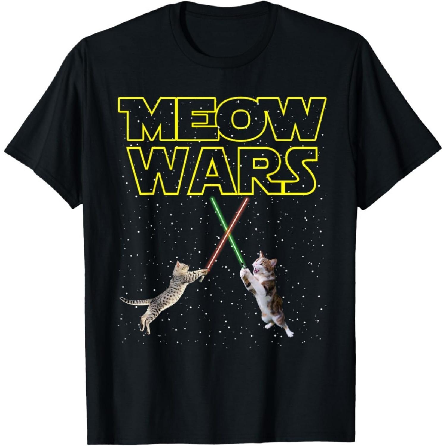 

Meow Wars Cat T-Shirt - Funny Gifts For Cats Lovers XXXXXL чорний