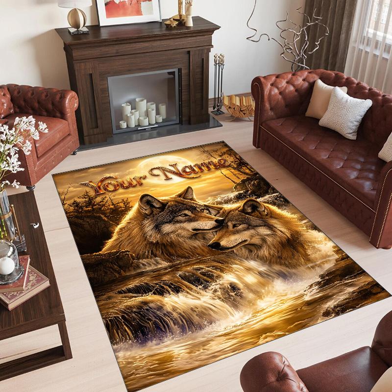 Covor de podea din catifea de cristal cu tematică vulpe, personalizat cu nume și text, covor cald pentru decorarea casei