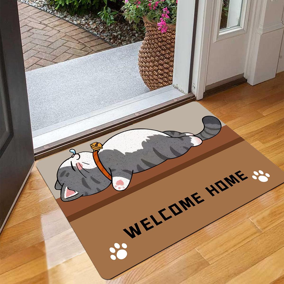 

1 Pack Cute Sleeping Cat Pattern Welcome Home Non-slip Doormats - Polyester Doormats for Entry, Bathroom and Laundry Room 40X60cm