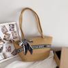 Large Capacity Crossbody Portable Shoulder Bag Silk Scarf Design Vegetable Basket Woven Tote Women's Bag