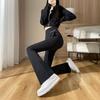 Elastic Waist Flared Pants for Women New High Waist Slimming Slit Micro Flare Pants for Spring and Autumn Black