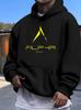 Casual Fleece Hoodie with Alpha Graphic Print & Yellow Triangle Design - Vibrant Blue