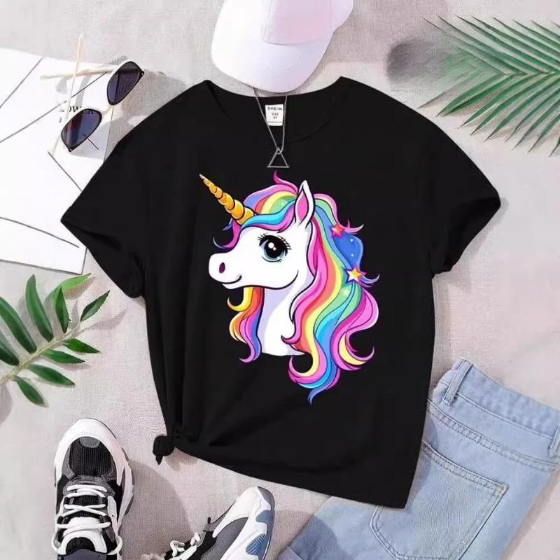 Summer Teen Cotton T-shirt Cartoon Cartoon Print Top Kids Clothes Street Sport Fashion T-shirt Baby Boys Girls Cute Short Sleeve