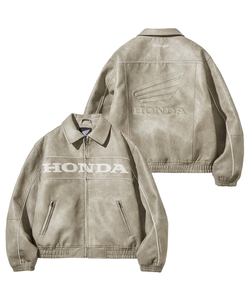 Phyps Motorcycle Engineered Leather Piping Motorcycle Jacket Beige