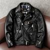 Heavyweight Motorcycle Jacket Mens Genuine Leather Biker Racing Jacket Slim Fit Black