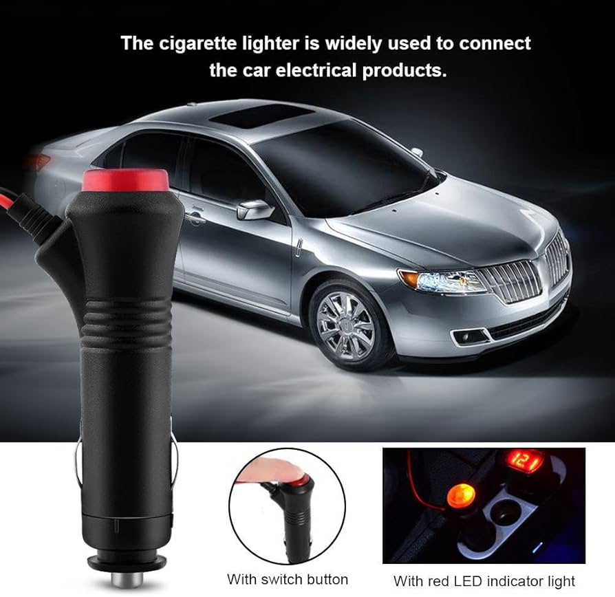 PUSH ON switch, cigarette lighter plug 12V 24V with 5A fuse