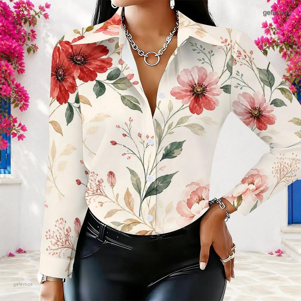 Women Plus Size Long Sleeve Shirt White Button Front Blouse