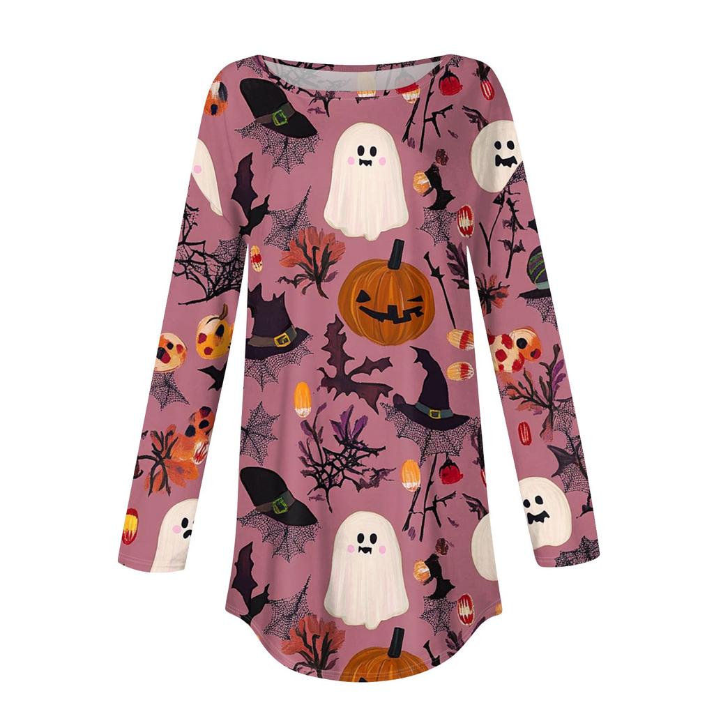 Moda para Mujer Suelto Cuello Redondo Halloween Estampado Manga Larga Camiseta Top Jersey