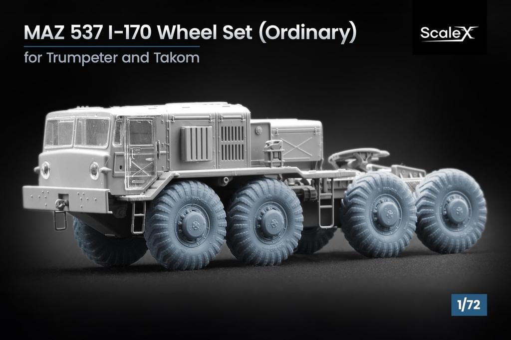 scale Tractor Wheel Set for Plastic Model Kit Parts SCXWM72005 Scale-X 1/72 MAZ-537 I-170 (9 wheels) Trumpeter/Takom, (Military Vehicle)