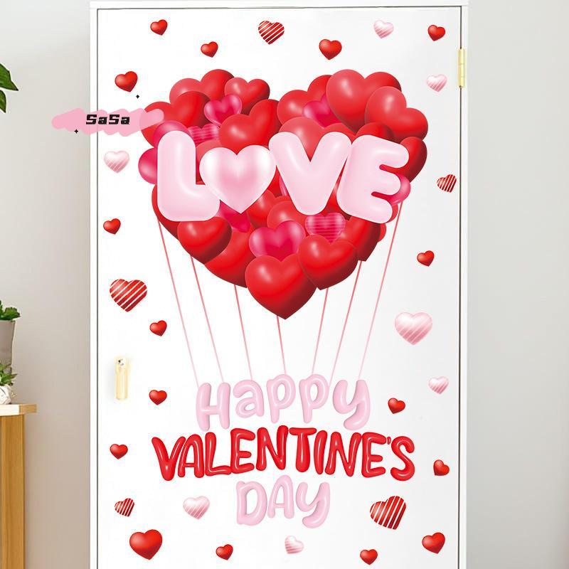 1Pc Romantic Heart-Shaped Balloon Valentine's Day Decor Stickers for Glass Windows Sweetheart Atmosphere Display