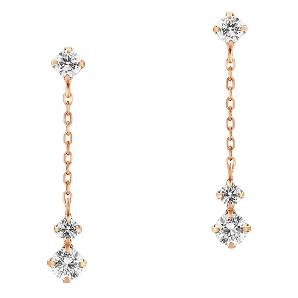 Official K10 Pink Gold Earrings Mitsuishi Motif Cubic Zirconia 111336153117 Birthday Anniversary Christmas Gift Present Women Jewelry Case Included 4℃
