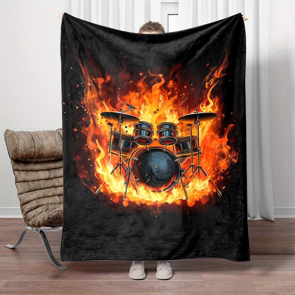 Rock Drum Flannel Blanket – Soft Cozy Throw – Versatile for Bed Sofa Camping – Machine Washable Multipurpose Decor