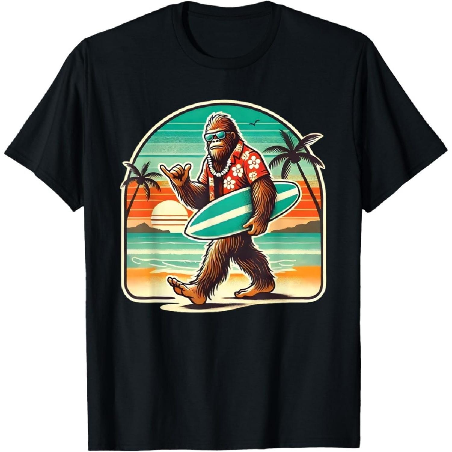 Смешная футболка с Бигфутом в стиле Алоха, Гавайская, для серфинга, с тропическим пляжем, для серфера S