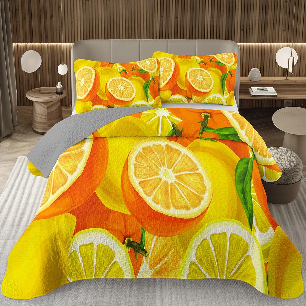 Lemon Orange Bedspread 2/3pcs Twin Full Queen King Quilted Coverlet Set Summer Tropical Fruit Bedding Set For Girl Teen Bedroom