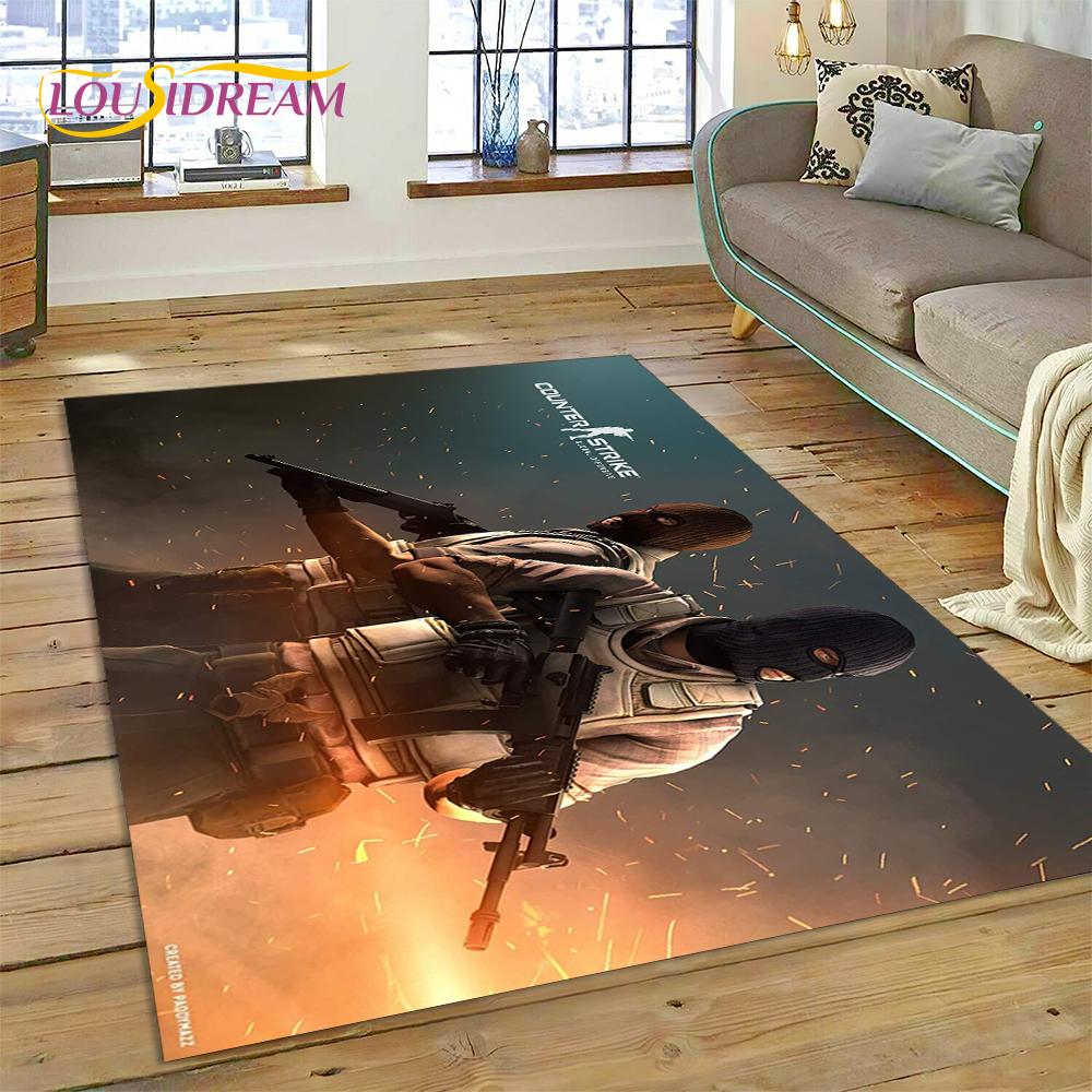 CS GO, Counter Strike Spiel Gamer HD Teppich für Wohnzimmer Schlafzimmer Dekoration, Bodenteppich rutschfeste Dekoration für Sofa Fußmatte Geschenk
