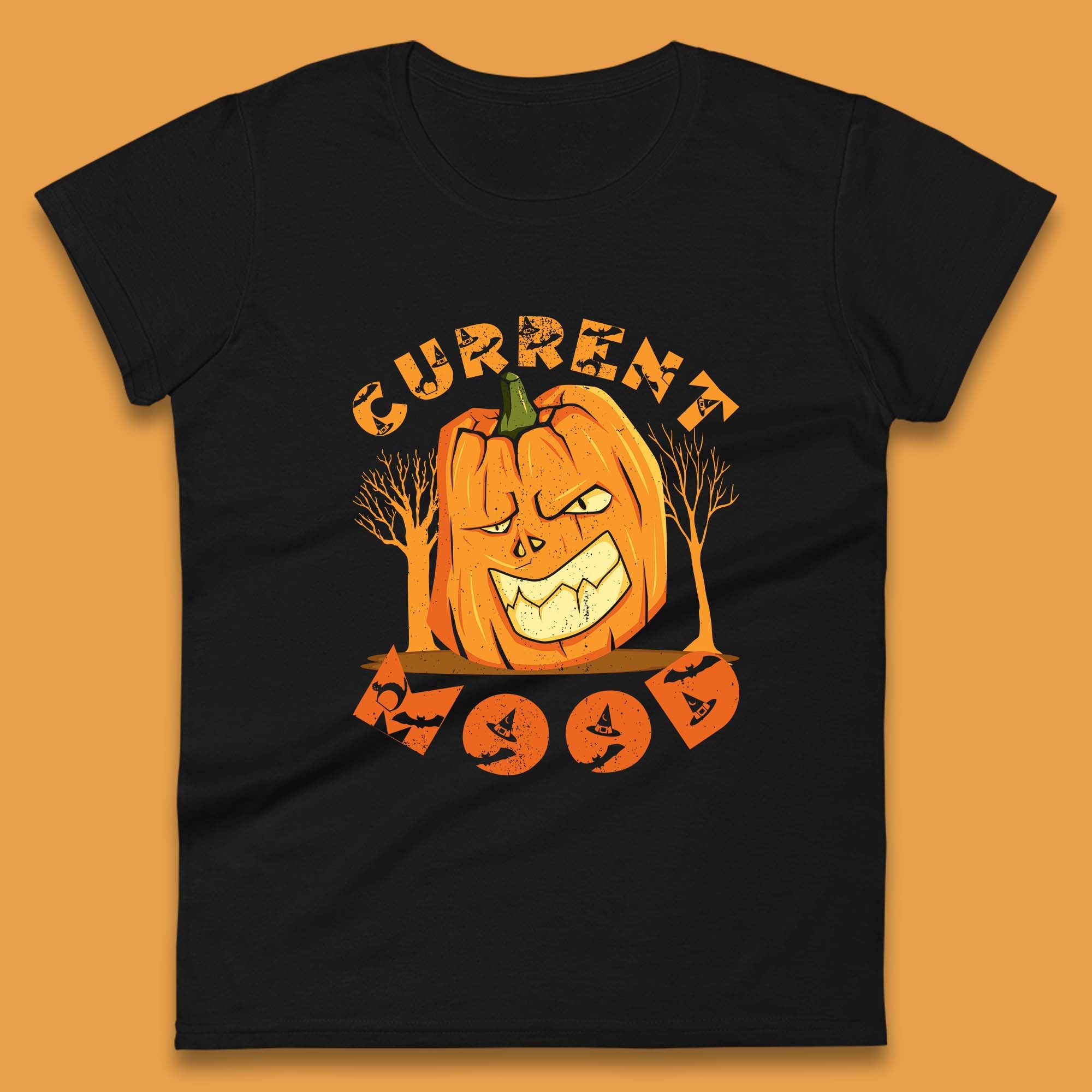 Current Mood Halloween Pumpkin Evil Scary Smile Horror Jack-o-Lantern Womens Tee T Shirt Mens Tops Unisex Top 3XL