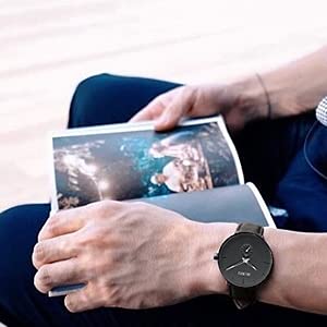 BUREI Men's Black Watch, Simple, Stylish, Popular, Waterproof, Stylish Brand, Men's Watch (Black-Black-Red, Leather)