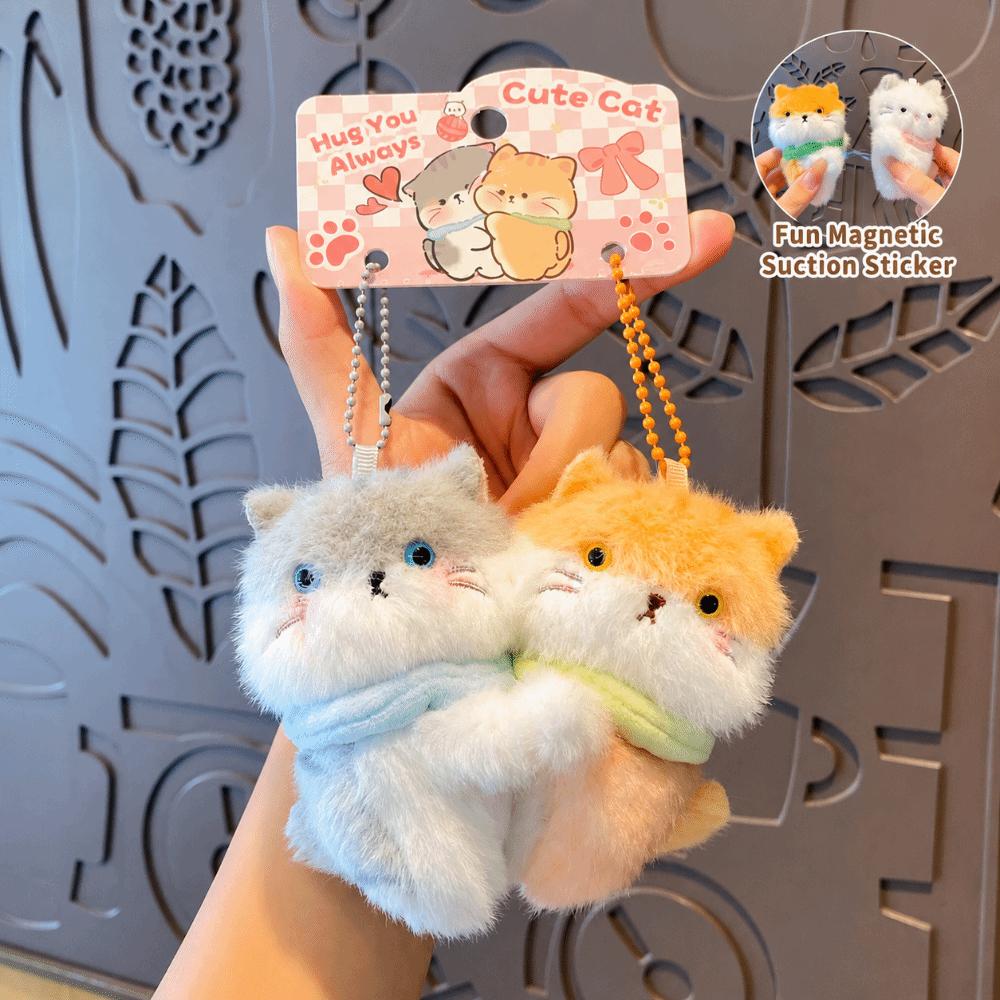 2PCS Magnetic Snap Cat Plush Keychain Soft Plush Plush Pendant Accessory Purse Decor
