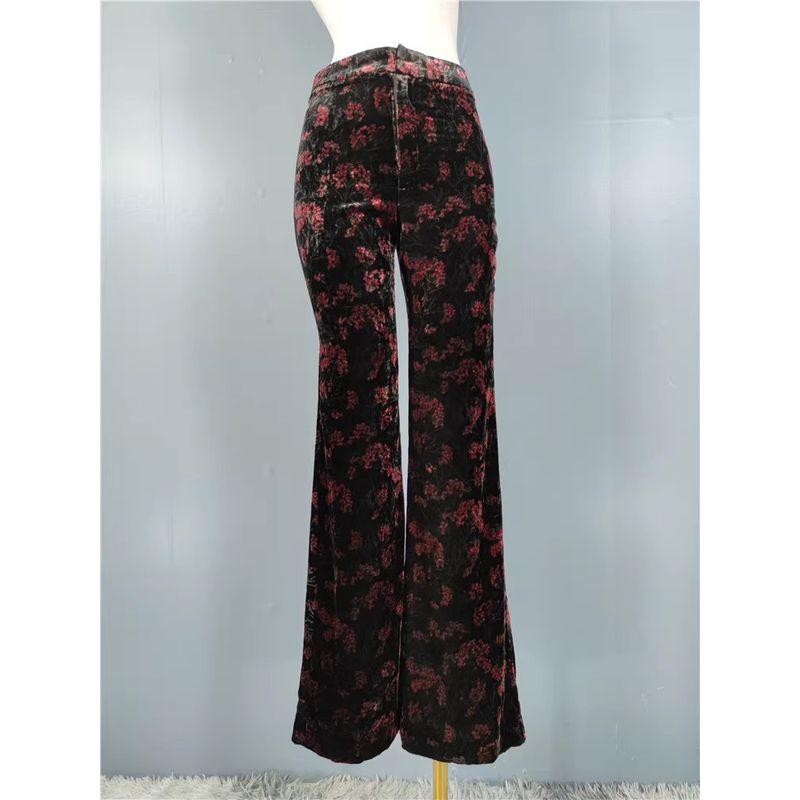 Export Single Za Home High Waist Slim Looking Commuter's All-Matching Velvet Exquisite Print Fashion Wide-Leg Stylish New Arrival Pants Women