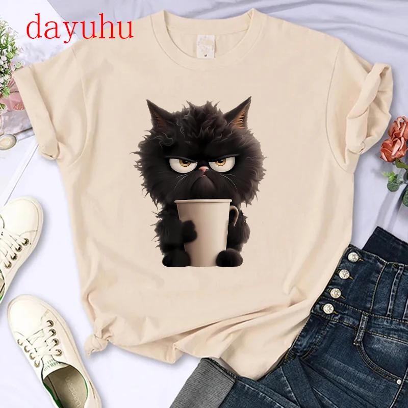 T-shirt Gatto Stile Chinoiserie Divertente Estiva Tendenza Retrò Cartone Animato Gattino Top Maglietta T-shirt Donna Design Amanti Casual Manica Corta