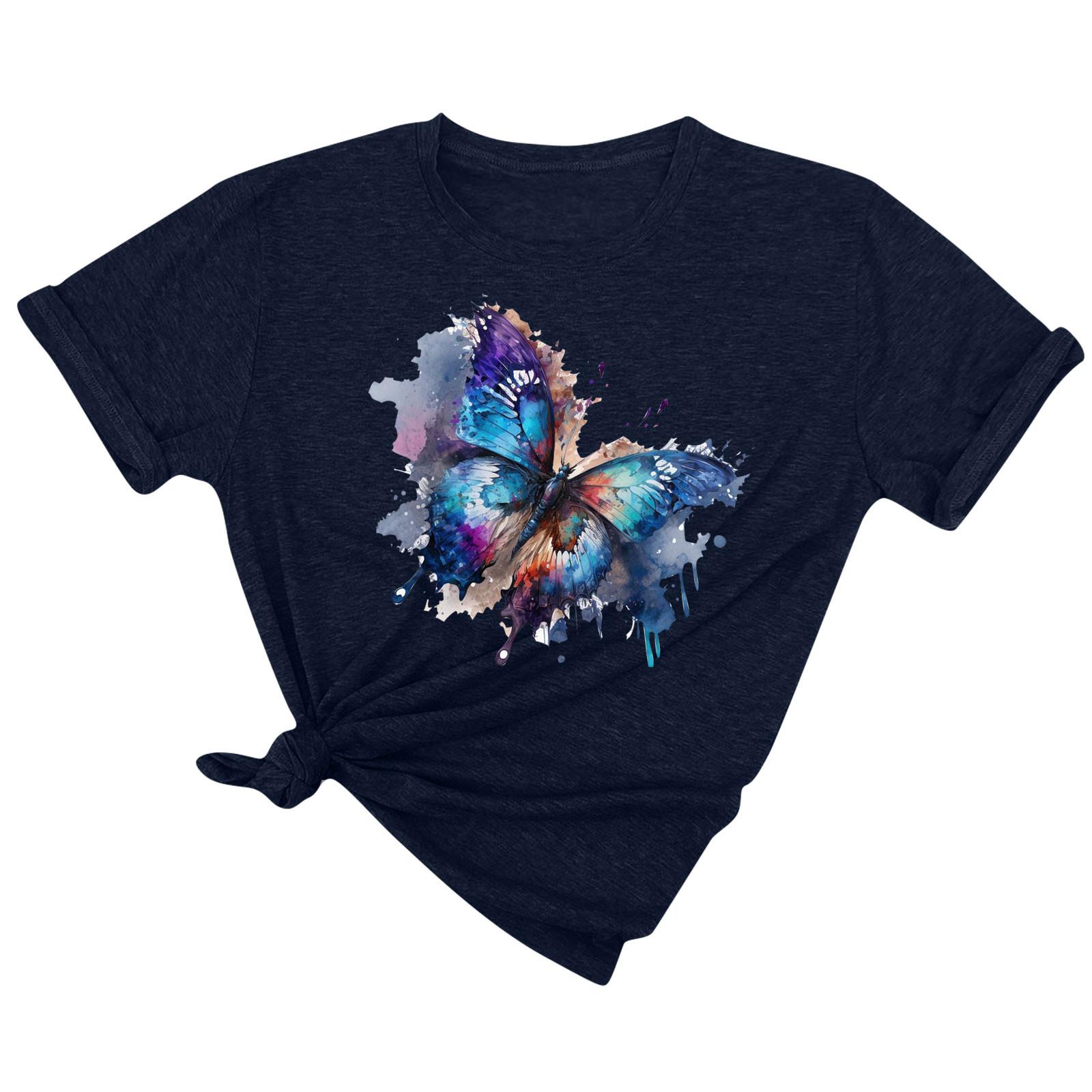 

Женская модная повседневная футболка с коротким рукавом и круглым вырезом с принтом, пуловер, топ L тёмно-синий