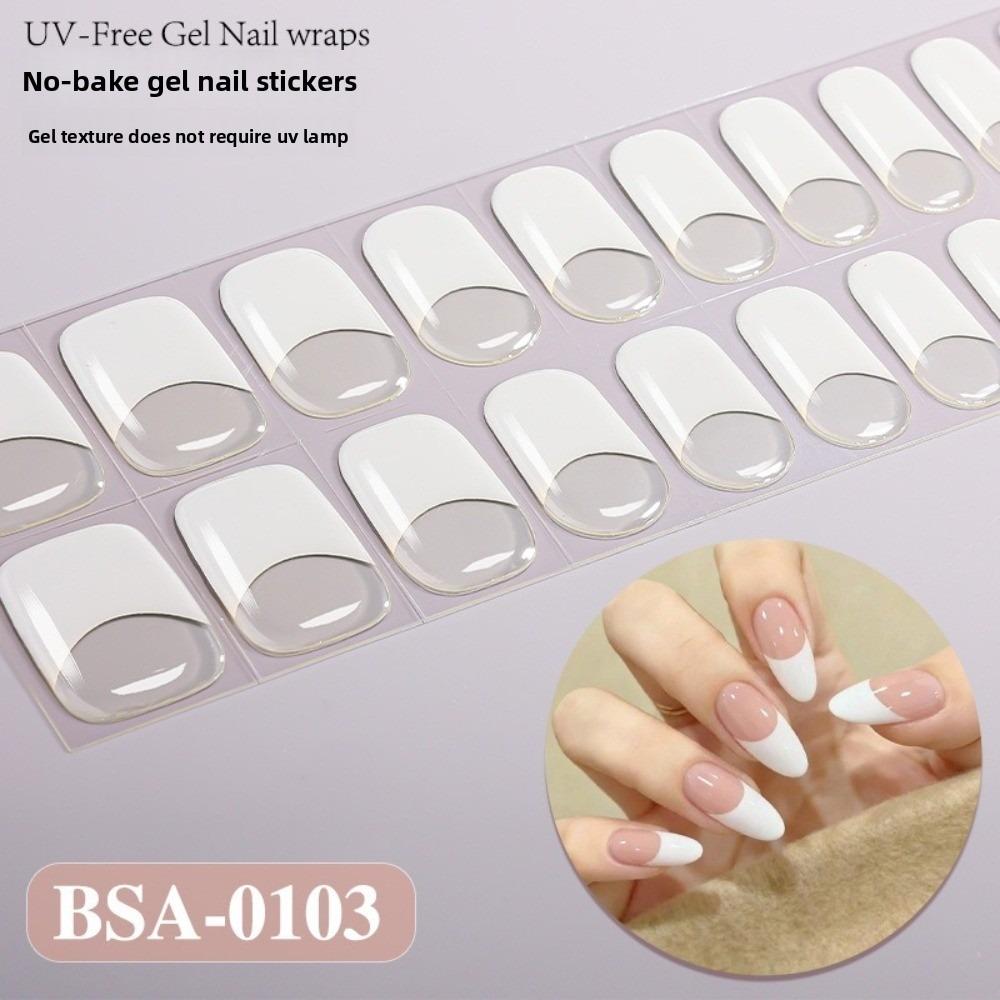 22Strips Semi-Cured Nail Wraps Semi Cured Full Cover UV Nail Sticker Long Lasting French White Edge Nail Art Decoration