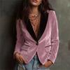 Women Velvet Cropped Blazer Contrast Black Lapel Single‑Button Long‑Sleeve Pocket Design Party Casual Suit Jacket Outerwear