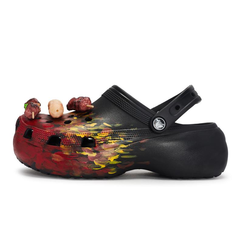 Crocs Classic Platform Clog 811 Bonfire Special Shoe Box Personalised Trend Gift Box Hole Shoes Women's Black, Red and Yellow