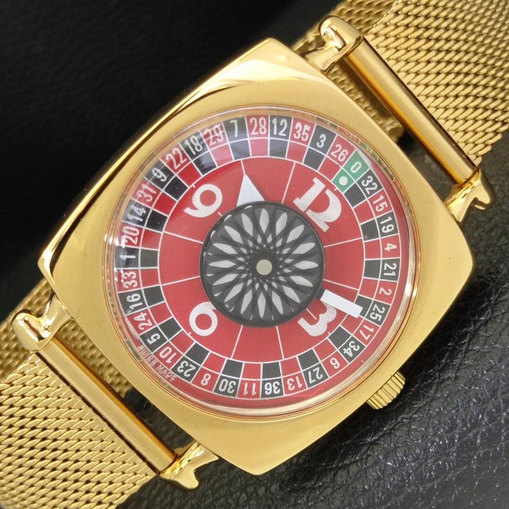 

SWISS VINTAGE HAND-WINDING MENS REFURBISHED ROULETTE RED DIAL WATCH a701118-5 R205b-a701118