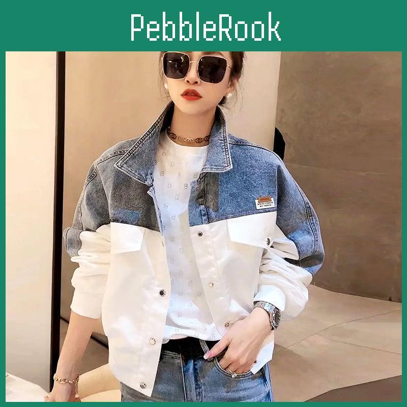 Womens Jacket With Denim Fashionable Contrasting Colors Spring Autumn Patchwork Coat