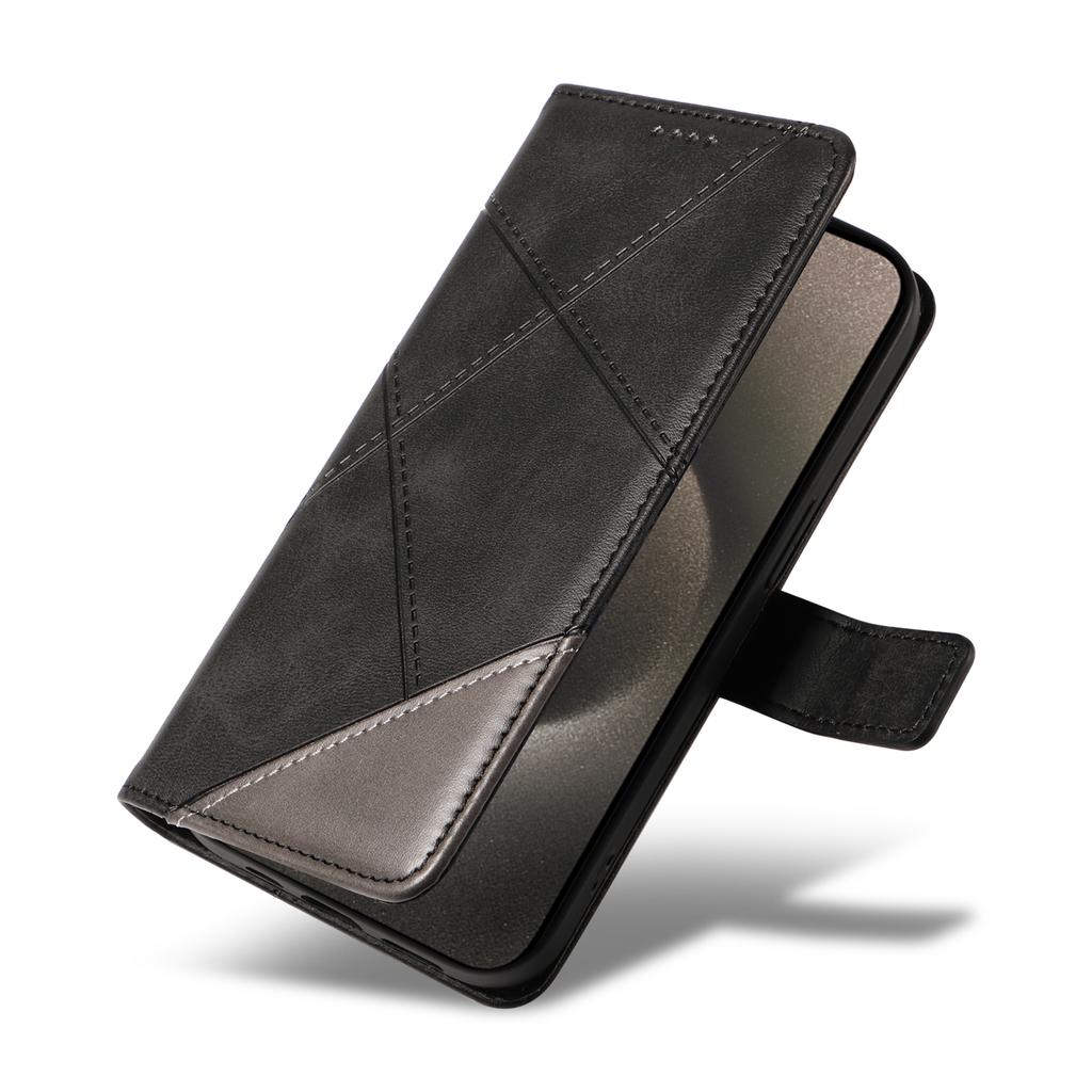 For iPhone 15 Pro Max Case Card Slots Lines Pattern PU Leather Phone Cover Stand