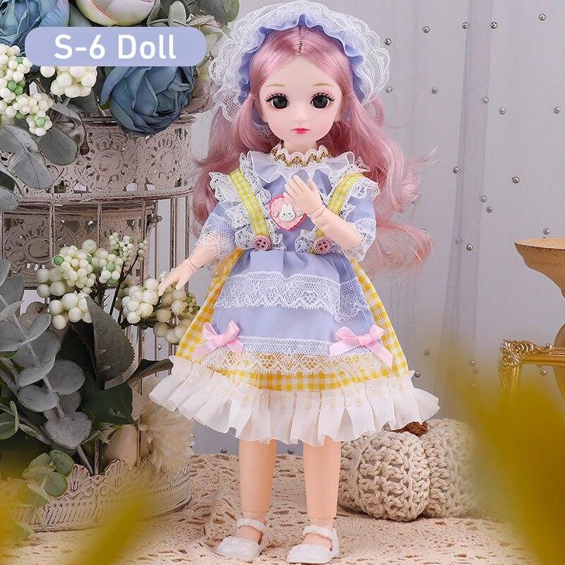 BJD Doll for Girls 30cm Anime Doll 23 Joint Movable Body with Skirt Hat Headdress Dress Up DIY Toy