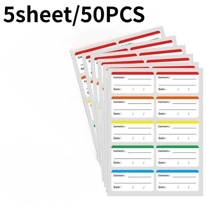 

5sheets/50pcs Colorful Removable Freezer and Food Storage Labels Assorted Box Labels for Kitchen Organization