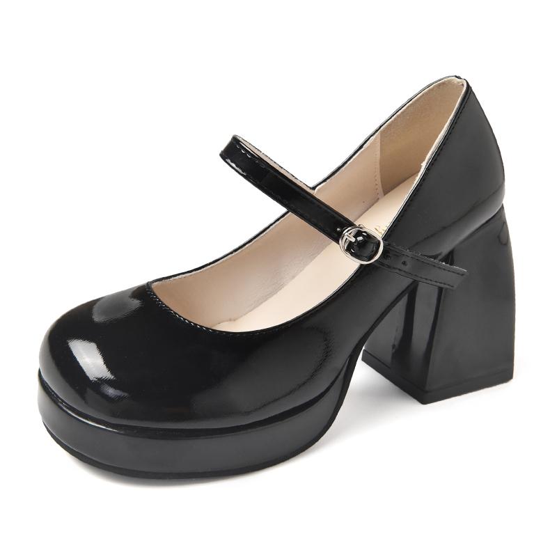 

Мода 2024 года, женская обувь Мэри Джейн на толстой подошве, осень и зима, новый толстый каблук, нежный стиль, одинарный ремешок, высокие каблуки, универсальные 41 чёрный