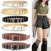 Star Eyelet Gothic Leather Belt Hip Hop Double Pin Buckle Waistband Y2k Waist Band
