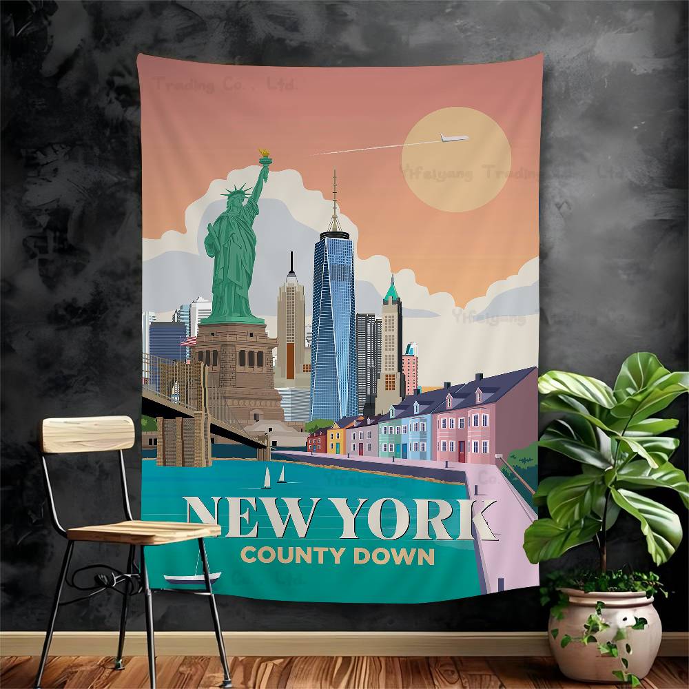 World Famous Tourist Cities DIY Wall Tapestry Hippie Flower Wall Carpets Dorm Decor Wall Art Decor