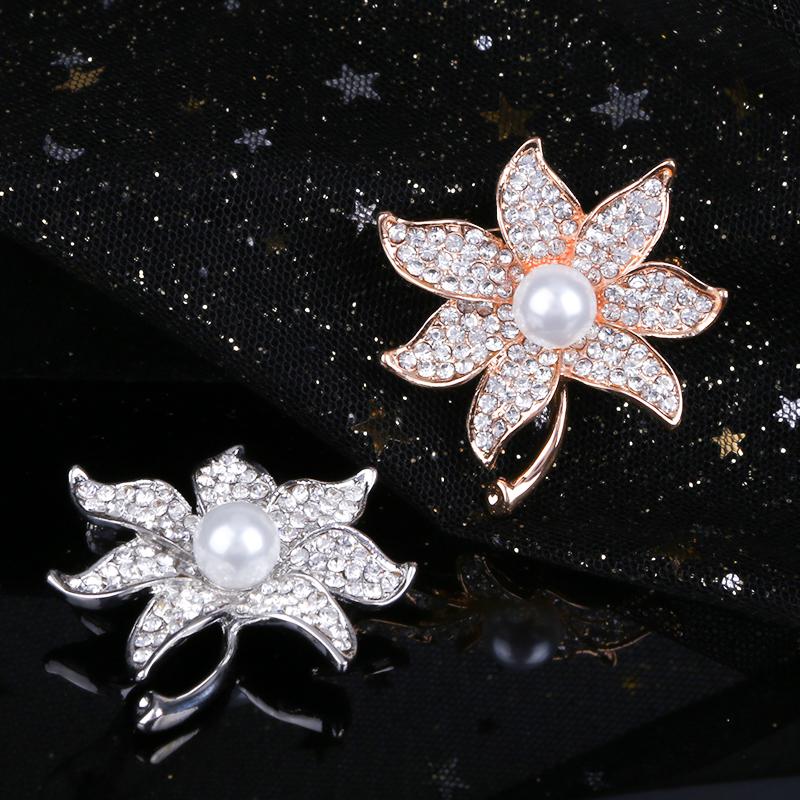 Elegante Strass Blumenbrosche Anzug Perlennadel Luxusschmuck Botanische Blume Schal Schnalle Perlennadel Temperament Accessoires
