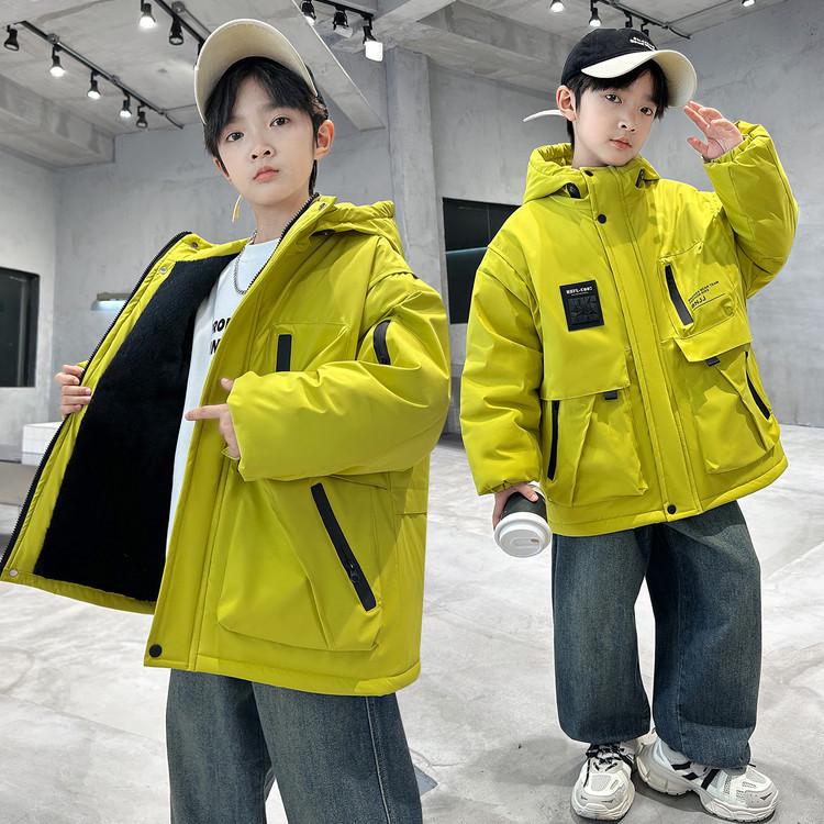 Boys' 2025 Quilted Hooded Windbreaker Jacket: Stylish Autumn/Winter Casual Top for Big Boys