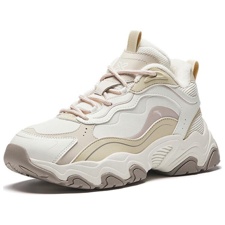 Anta Meteor Synthetic Leather Plush Comfortable Non-Slip Warm Mid-Top Casual Shoes Women Casual Shoes White Beige Yellow 122448986-4