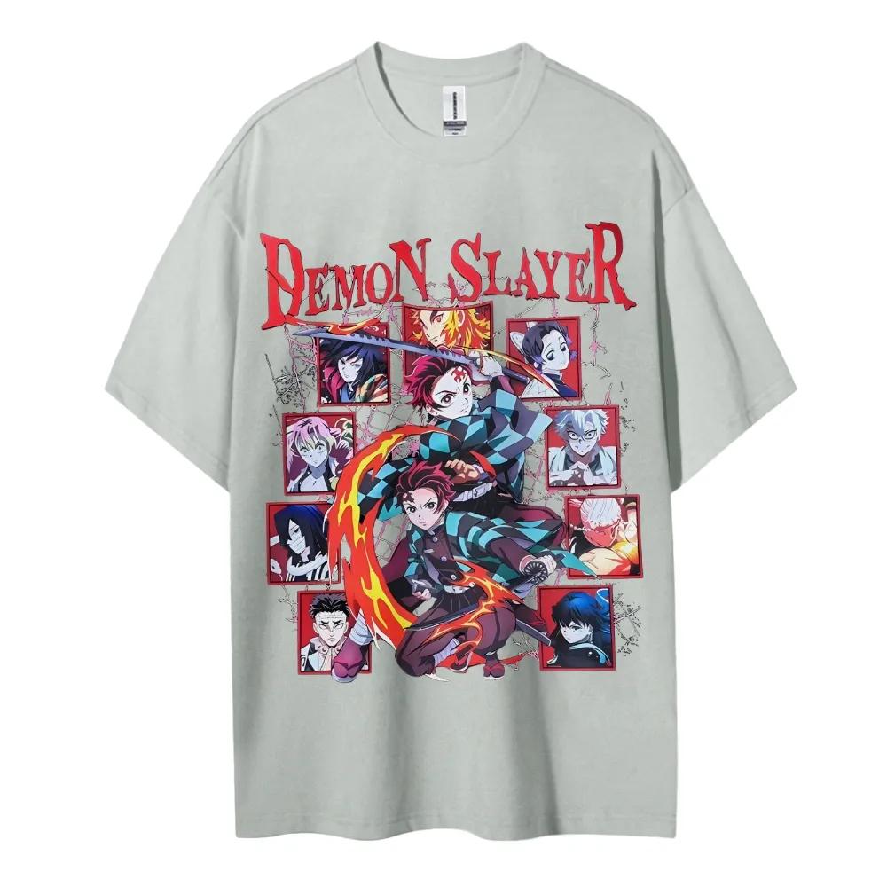 T-shirt Demon Slayer Homme Coton Pur Décontracté Col Rond Manches Courtes Vêtements Été Sport Décontracté Haut Manches Courtes