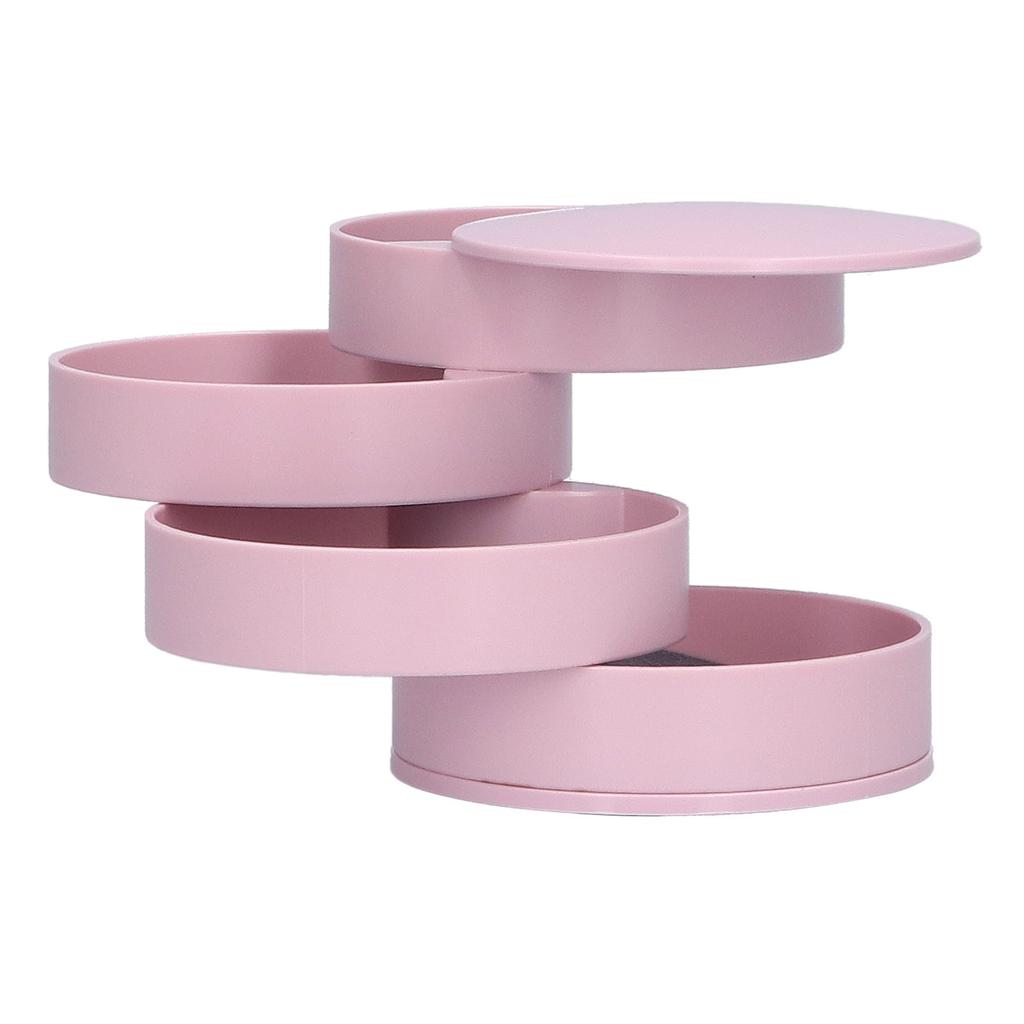 Mehrschichtige Schmuckschatulle Staubdichter Drehbarer Aufbewahrungsbehälter Organizer für Ornamente(Rosa 4-lagig)