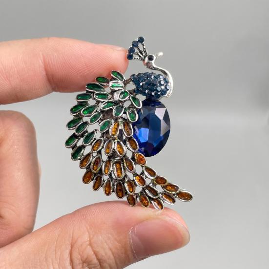 Brooch Pin Imitation Crystal Inlaid Peacock Shape Zinc Alloy Pin Coats Suits Sweaters Dresses Badge Party Fashion Accessory