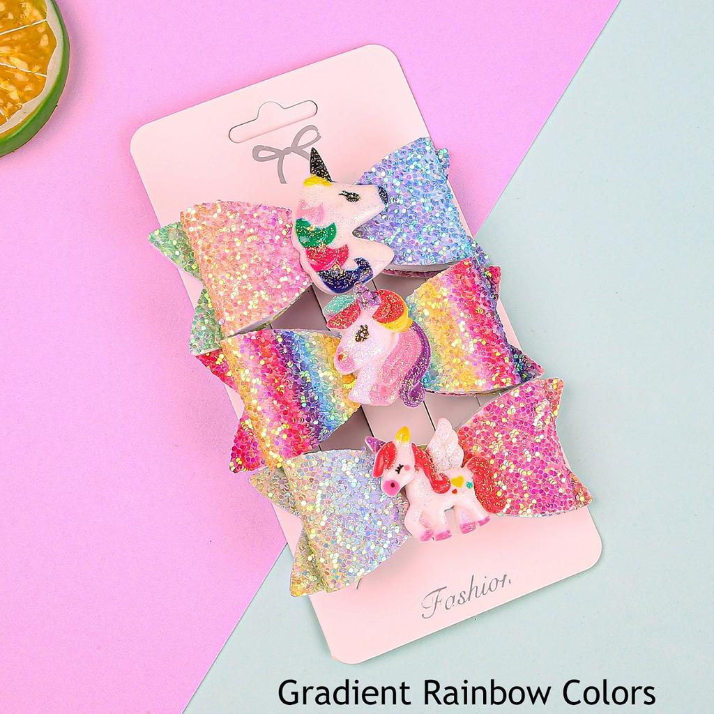 3 st Regnbågs Hårrosetter med Klämmor Söta Enhörnings Hårklämmor Barrettes Glitter Hårrosetter Hårnålar Barn Barn Håraccessoarer