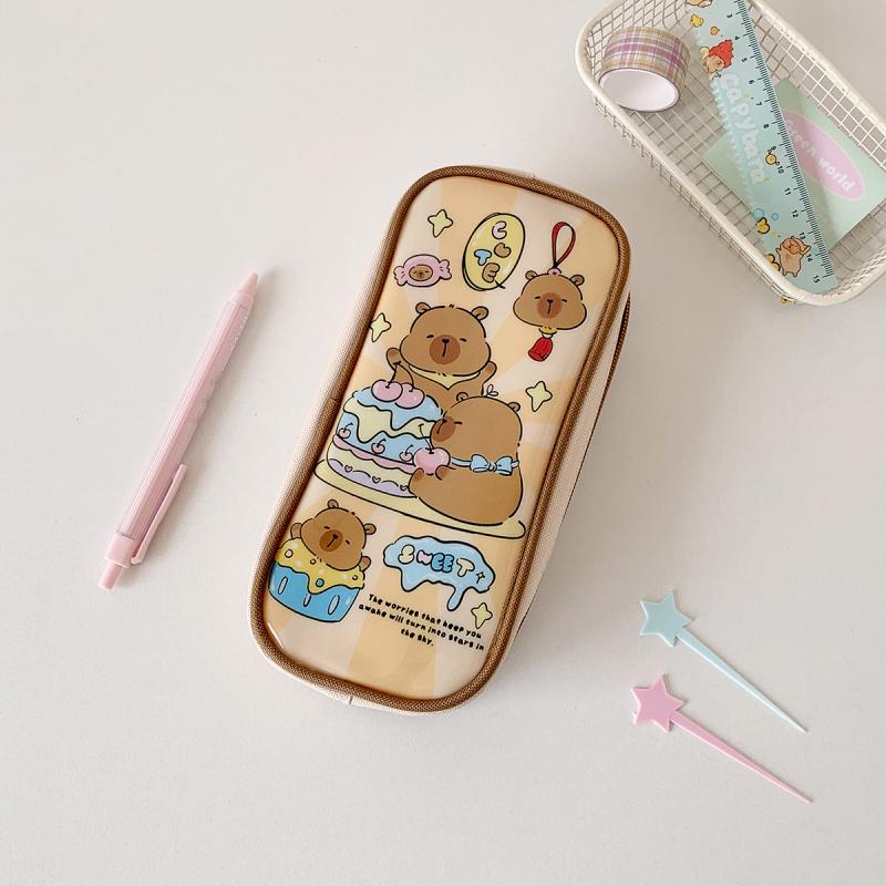 Cartoon Capybara Pencil Case Large Capacity Zippers Pencil Pouch Stationery Storage Bag School Supplies For Student Gift