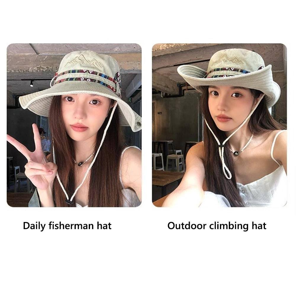 with Windproof Strap Cowboy Bucket Hat Denim fabric Panama Hat Fisherman Cap  for Camping Hiking