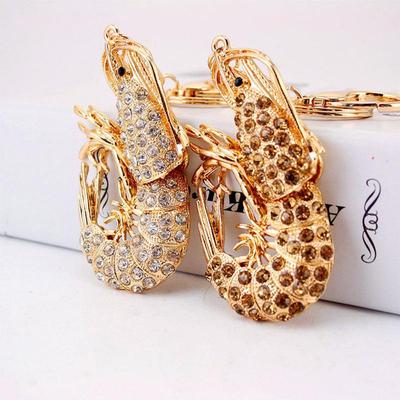 Periwinkle Rhinestone Shrimp Keychain & Lobster Clasp Bag Charm Accessory