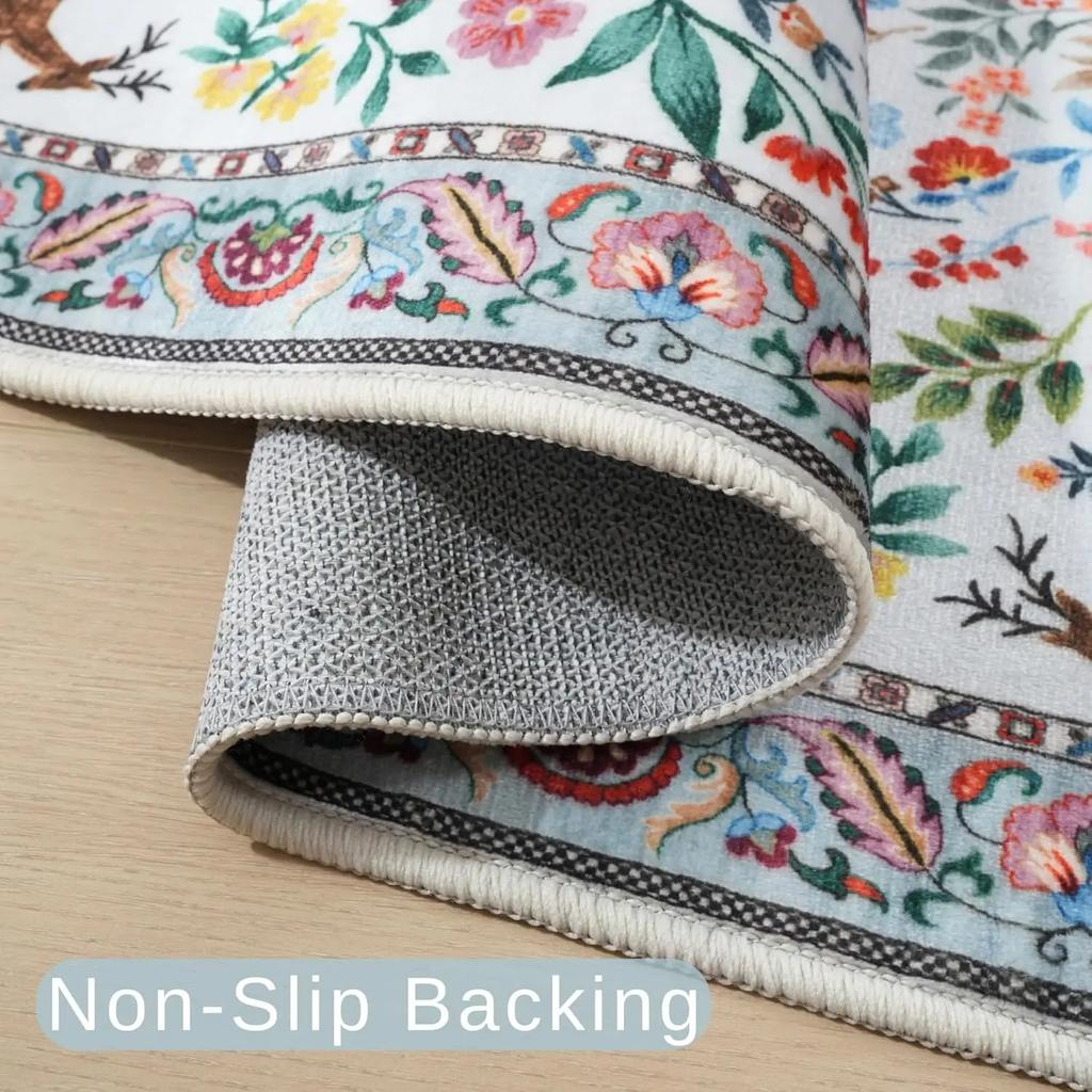 Vikama Machine Washable Area Rug Floral Office Non Slip Small Carpet For Bedroom Bedside Kitchen Entryway Kids Room Office Decor