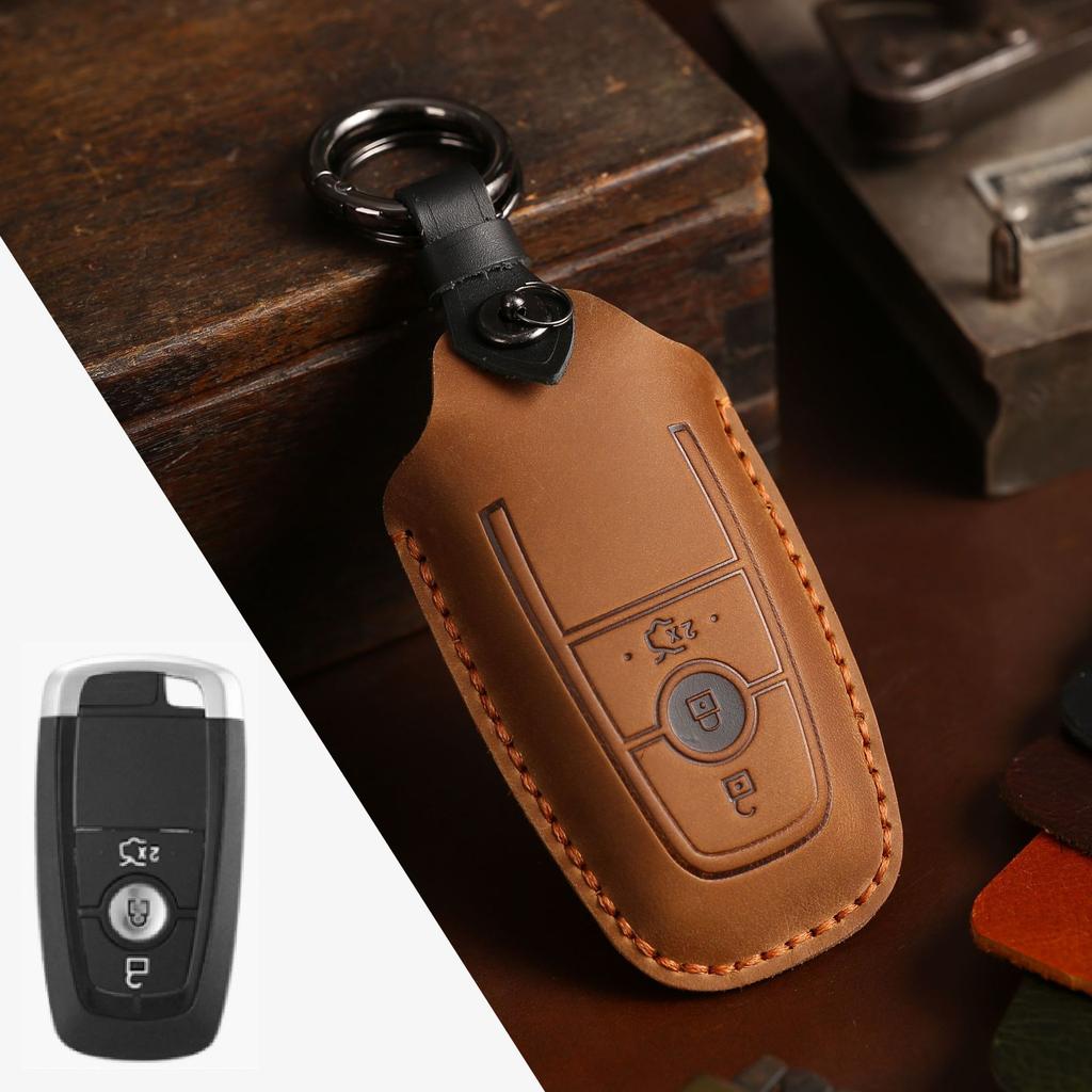 Suitable for Ford Key Bag Fox Mondeo Set Edge Leather Case Crazy Horse Leather Key Bag Set Buckle